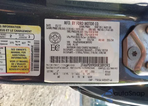 2017 Ford Fusion Se из США, поврежденный, VIN 3FA6P0H90HR389393